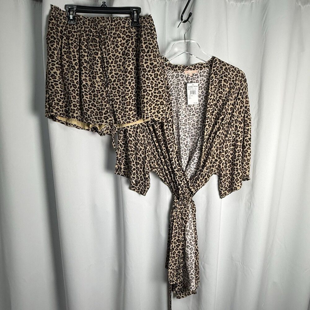 NFC Animal Leopard Print Eyelet Robe And Short Set Loungewear Sz M/L New Rare